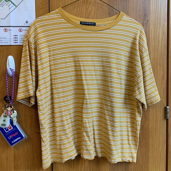 Brandy Melville Tops - BRANDY MELVILLE MUSTARD YELLOW STRIPED SHIRT